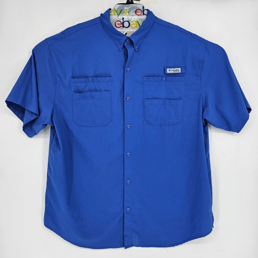 Columbia PFG Tamiami Shirt Mens XXL Omni Shade Blue Fishing Vented Short Sleeve